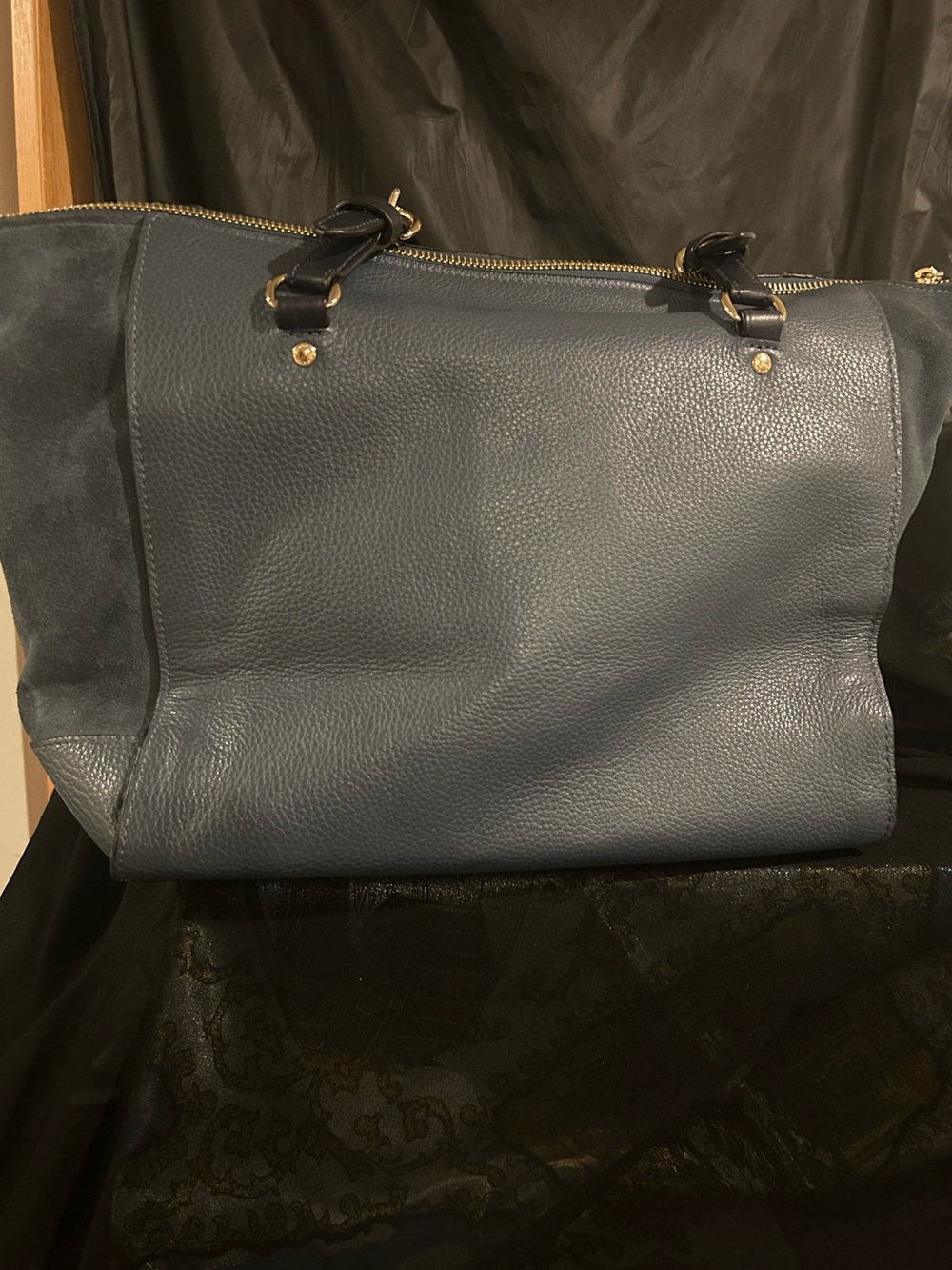 Coach Pebble Leather Shoulder Bag in Slate Blue and Black Trim - Picture 3 of 3